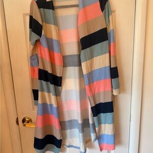 Striped Multicolor Open-Front Cardigan/Duster